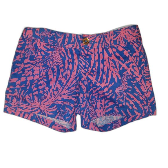 LILLY PULITZER Rolling In The Grass Pink Blue Zebra The Callahan Short Size 4 - Picture 1 of 7